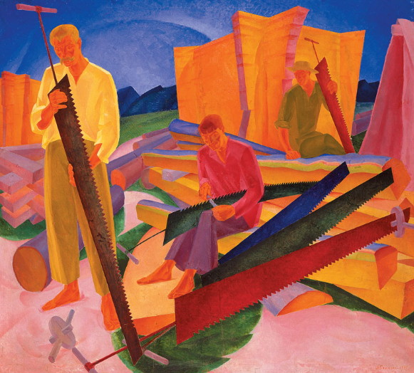 Image - Oleksander Bohomazov: Sawyers (1927).  